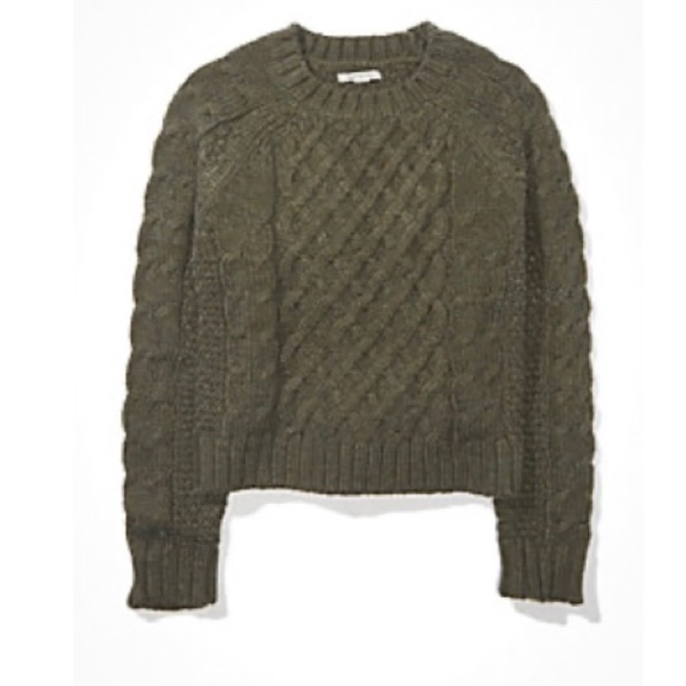 American Eagle Olive Green Chunky Cable Knit Boyfriend Sweater Size M